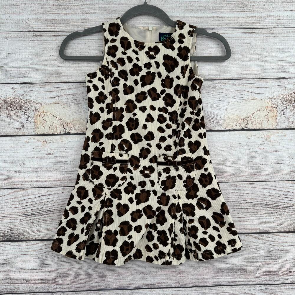 Mini Boden Corduroy Animal Print Sleeveless Dress Youth Girls 5/6 Cream Brown